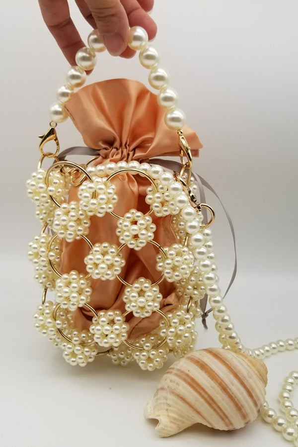 Metallic Craft Hollow Pearl Bucket Bag