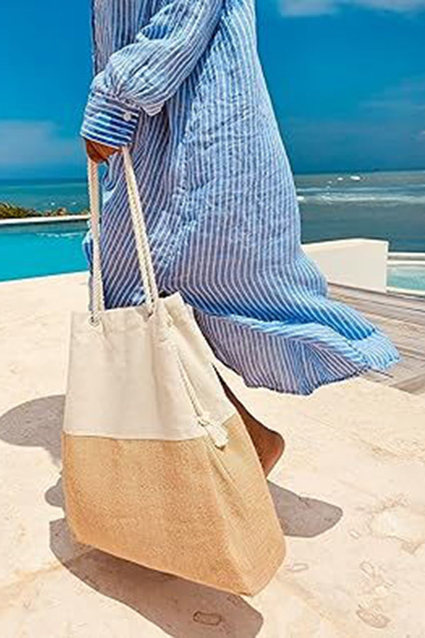 Linen Blend Patchwork Beach Tote