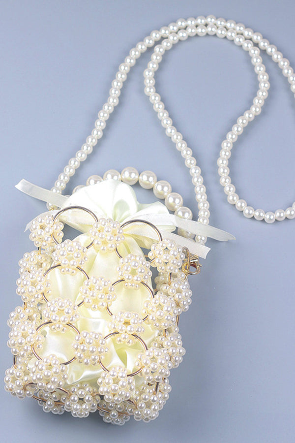 Metallic Craft Hollow Pearl Bucket Bag