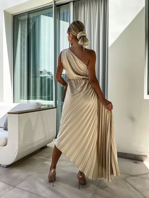 Evelien | One Shoulder Pleated Maxi Dress