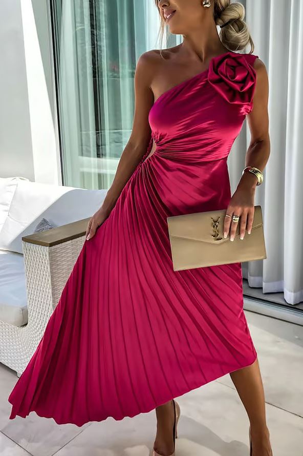 Evelien | One Shoulder Pleated Maxi Dress