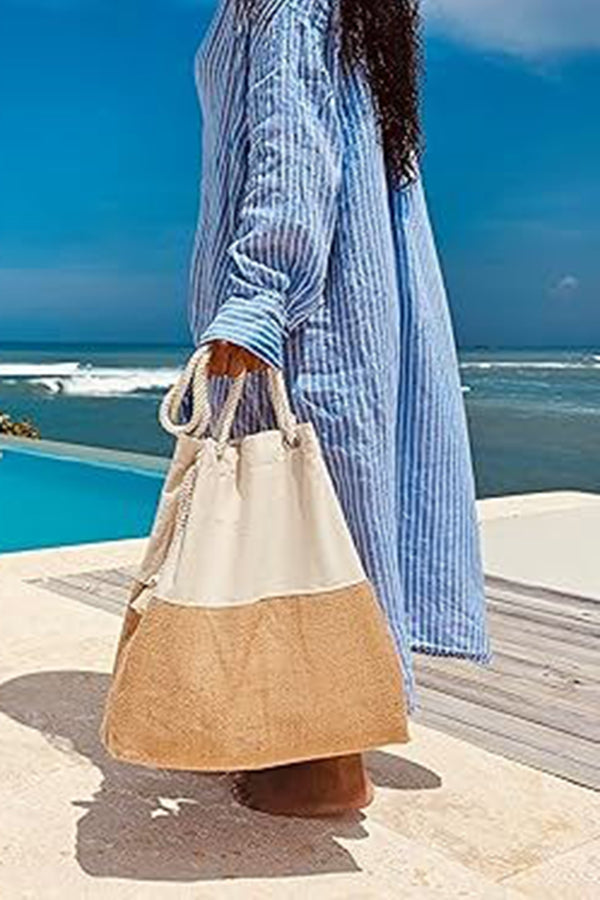 Linen Blend Patchwork Beach Tote