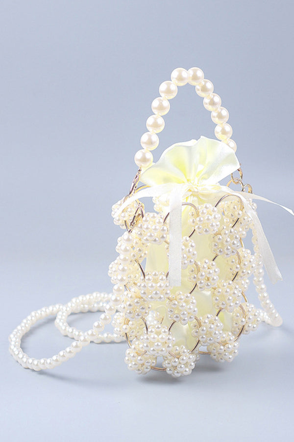 Metallic Craft Hollow Pearl Bucket Bag