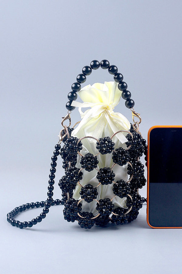 Metallic Craft Hollow Pearl Bucket Bag