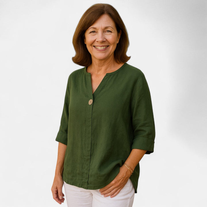 Women’s Buttoned V-Neck Blouse | Relaxed Fit