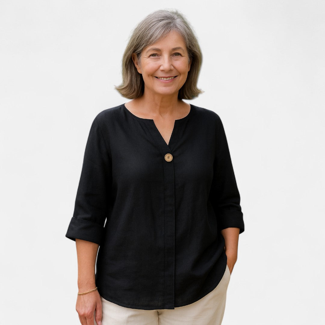 Women’s Buttoned V-Neck Blouse | Relaxed Fit
