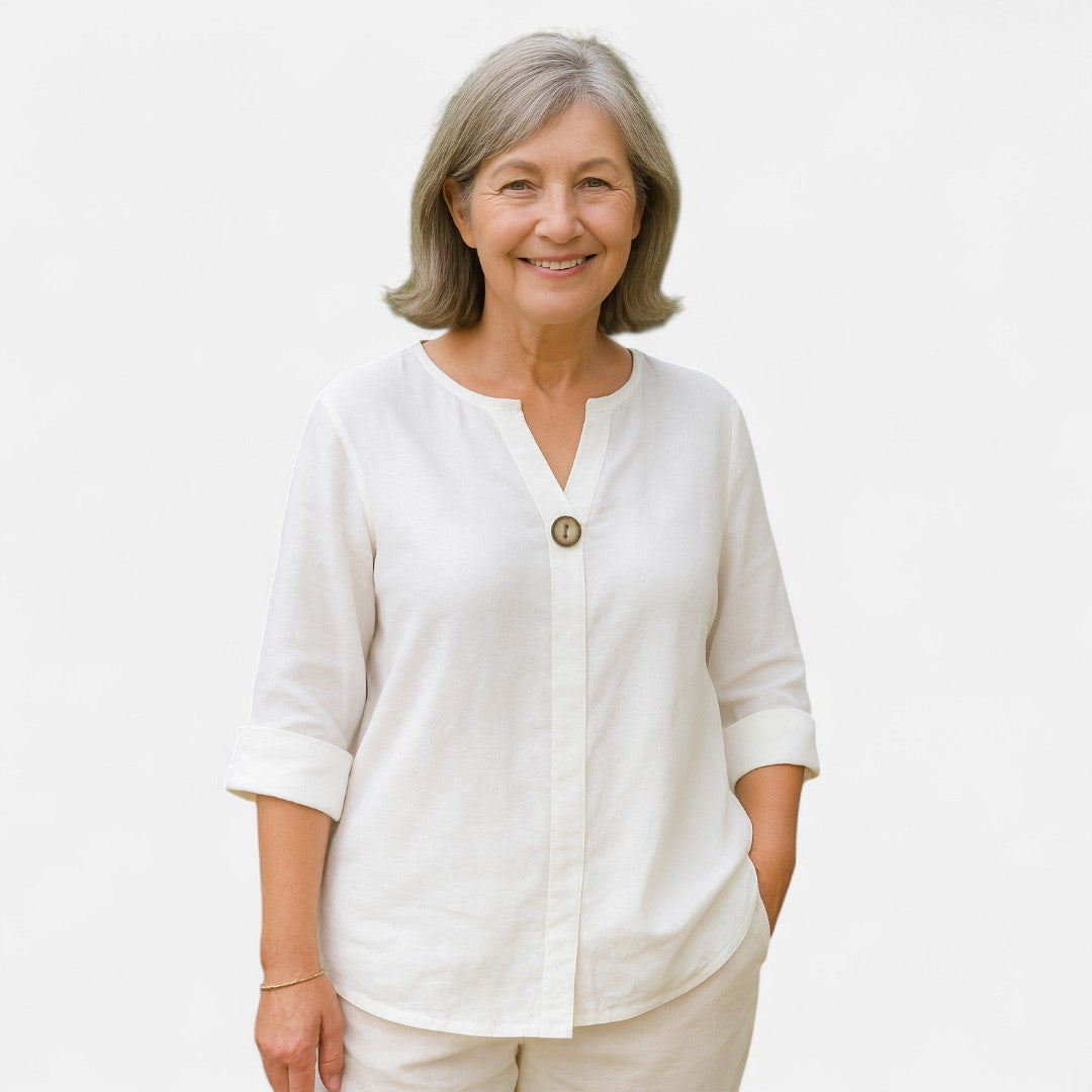 Women’s Buttoned V-Neck Blouse | Relaxed Fit