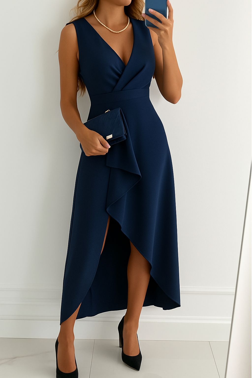 Women’s Elegant Asymmetrical Ruffle Dress | Midi