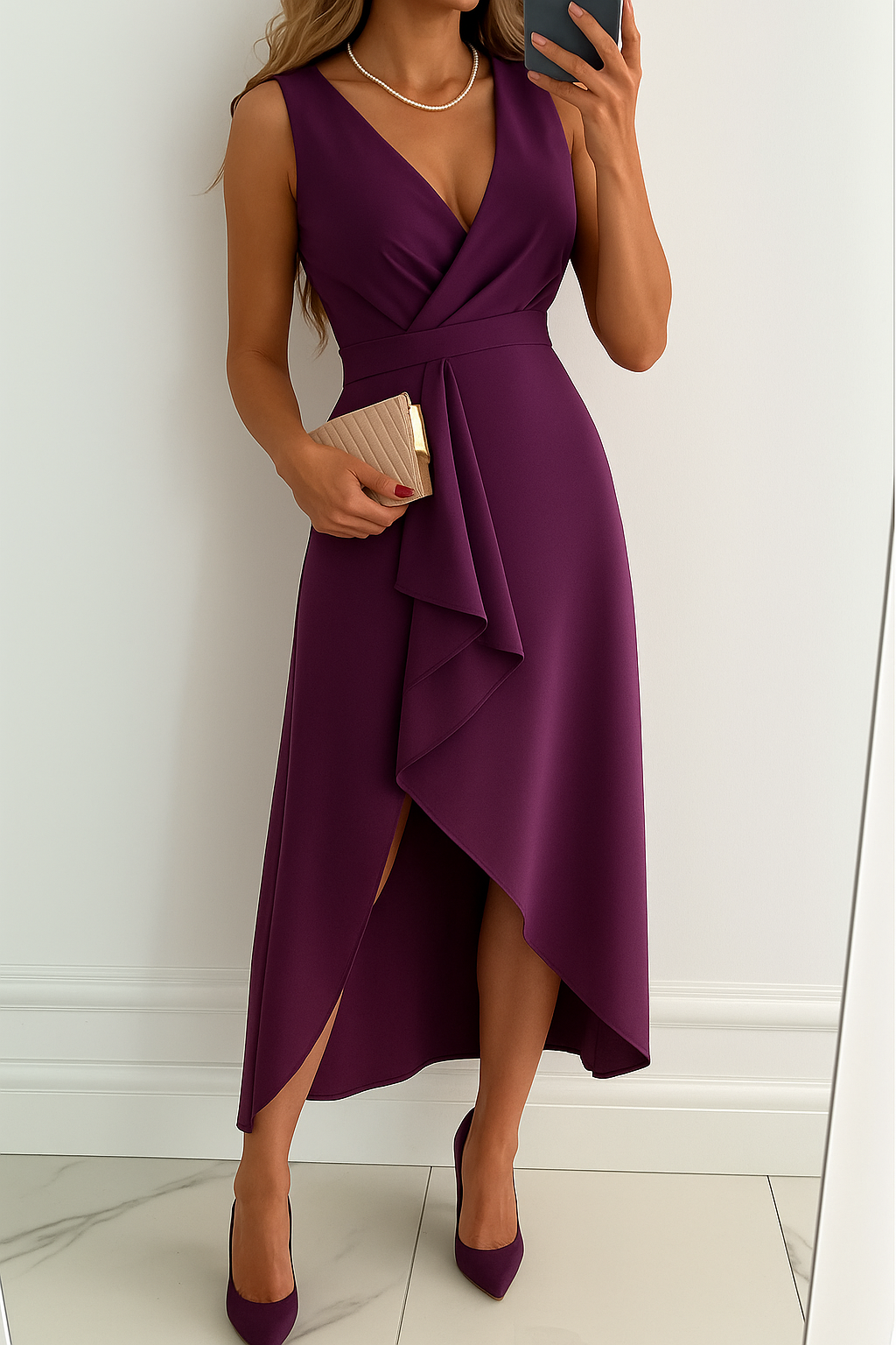 Women’s Elegant Asymmetrical Ruffle Dress | Midi
