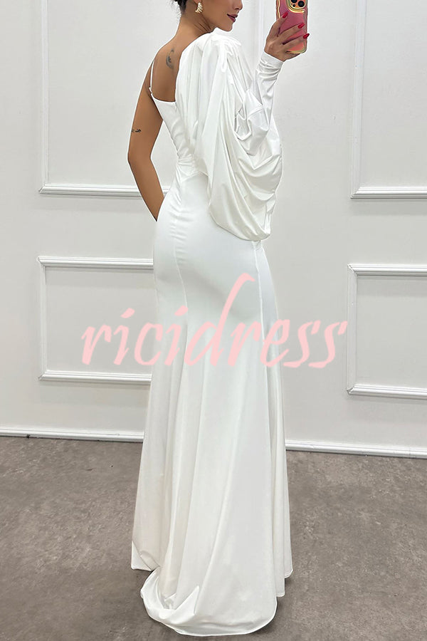 Hailey - One Shoulder Bat Sleeve Slit Gown Maxi Dress