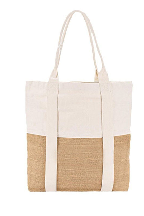 Linen Blend Patchwork Beach Tote