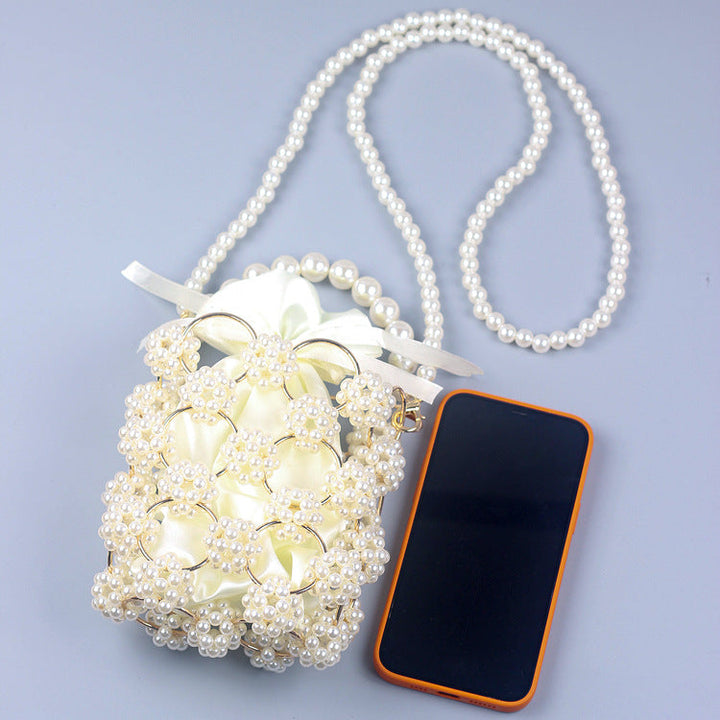 Metallic Craft Hollow Pearl Bucket Bag