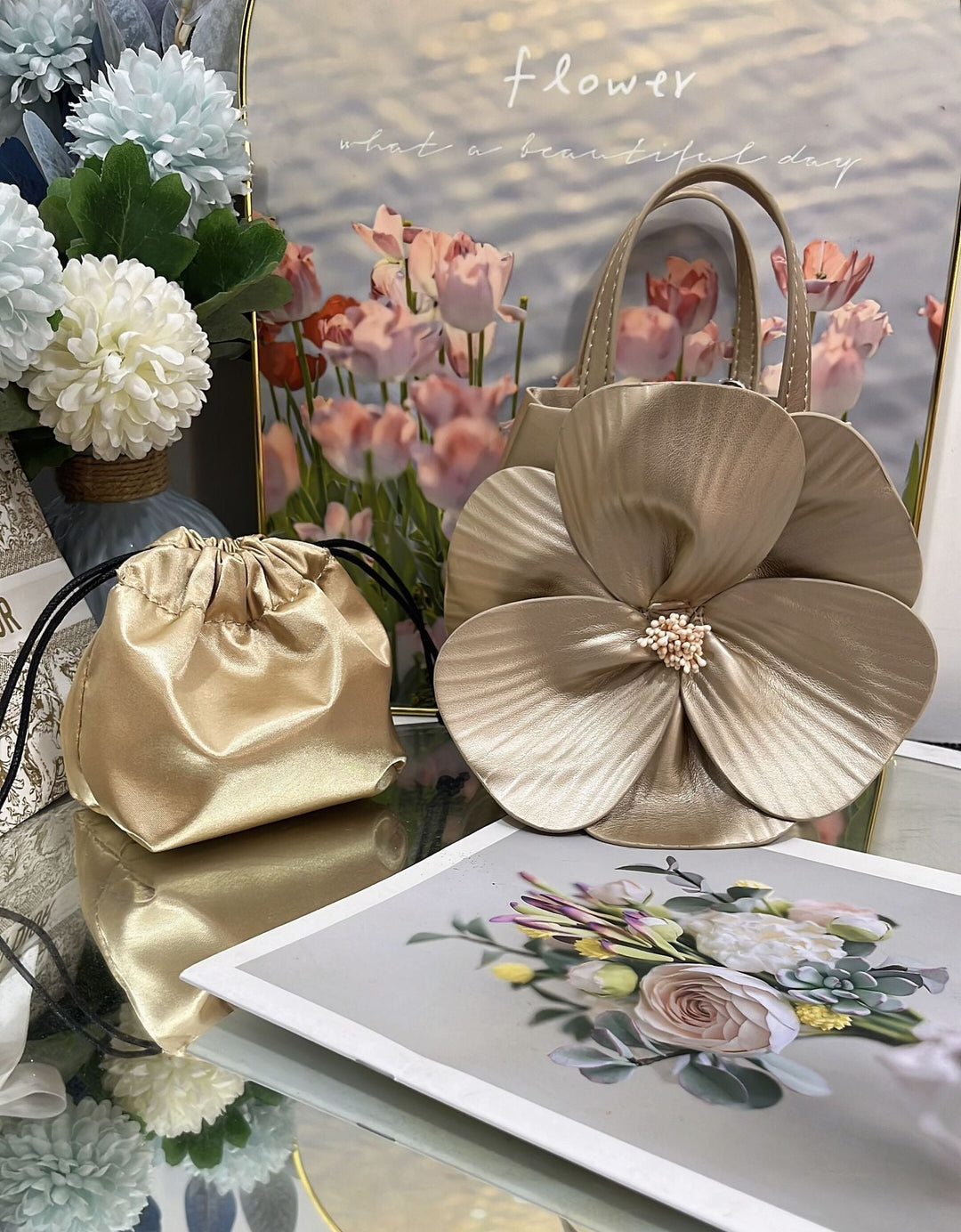 Elegant 3D Petal Flower Collar Handbag