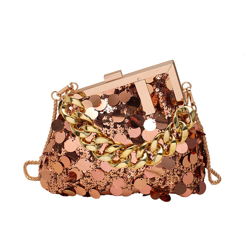 Sequin Chain Crossbody Evening Bag